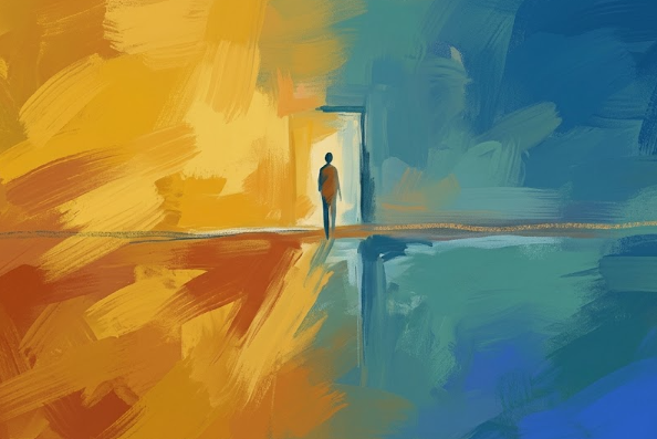 painted room with figure by the door